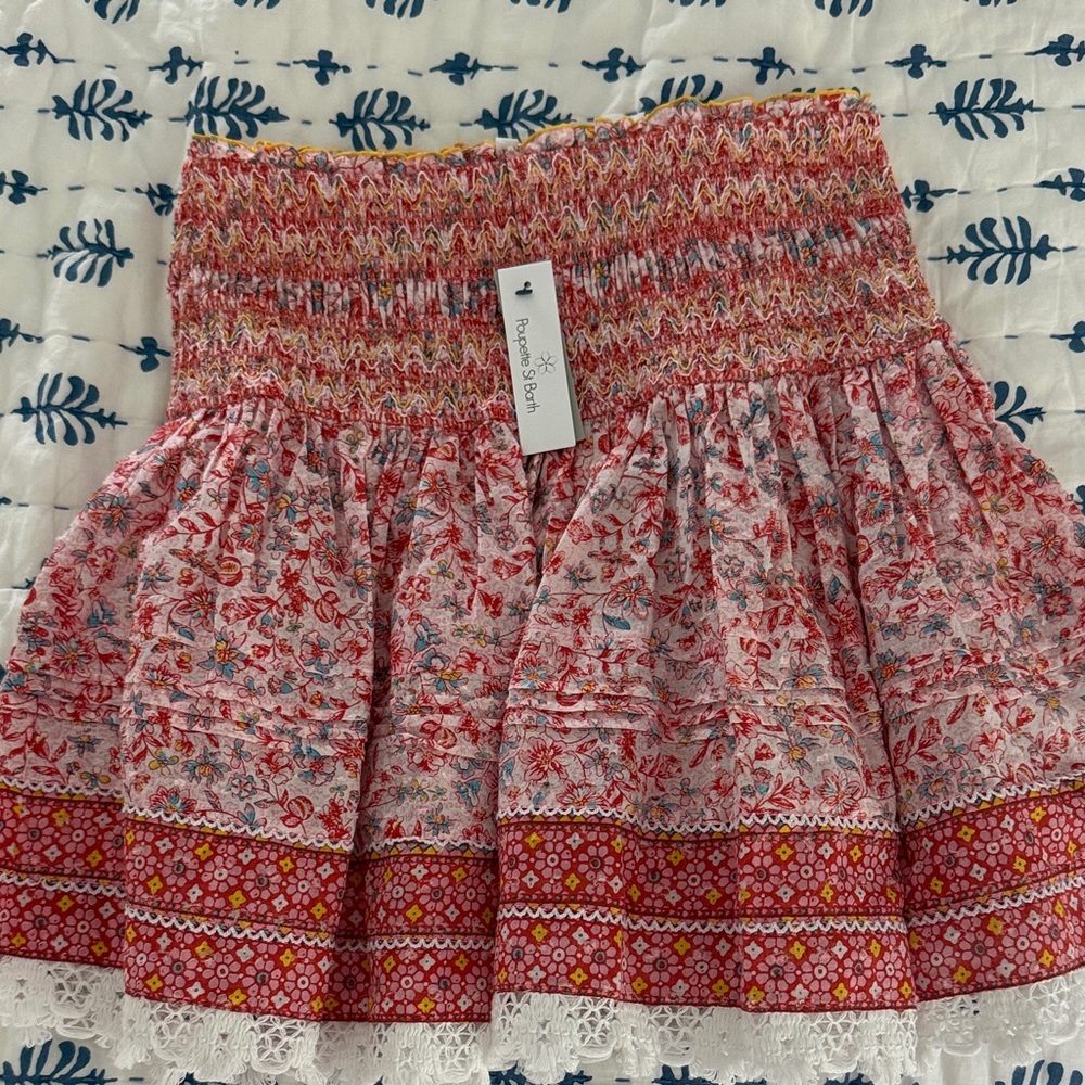 Poupette St. Barth Red and Pink Floral Mini Skirt